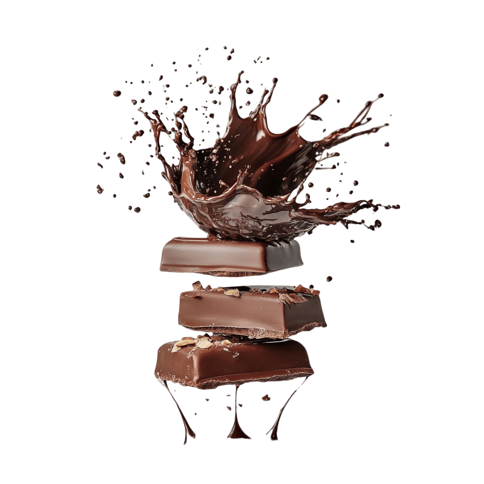 Tavolette di cioccolato con schizzo di cioccolato fuso